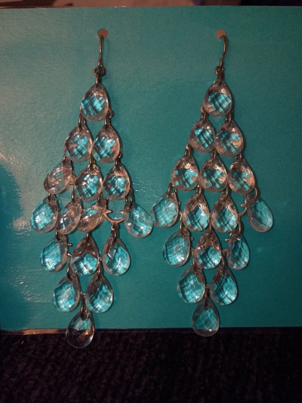 Unknown Source- Teardrop Chandelier Dangle Earrings - Crystal